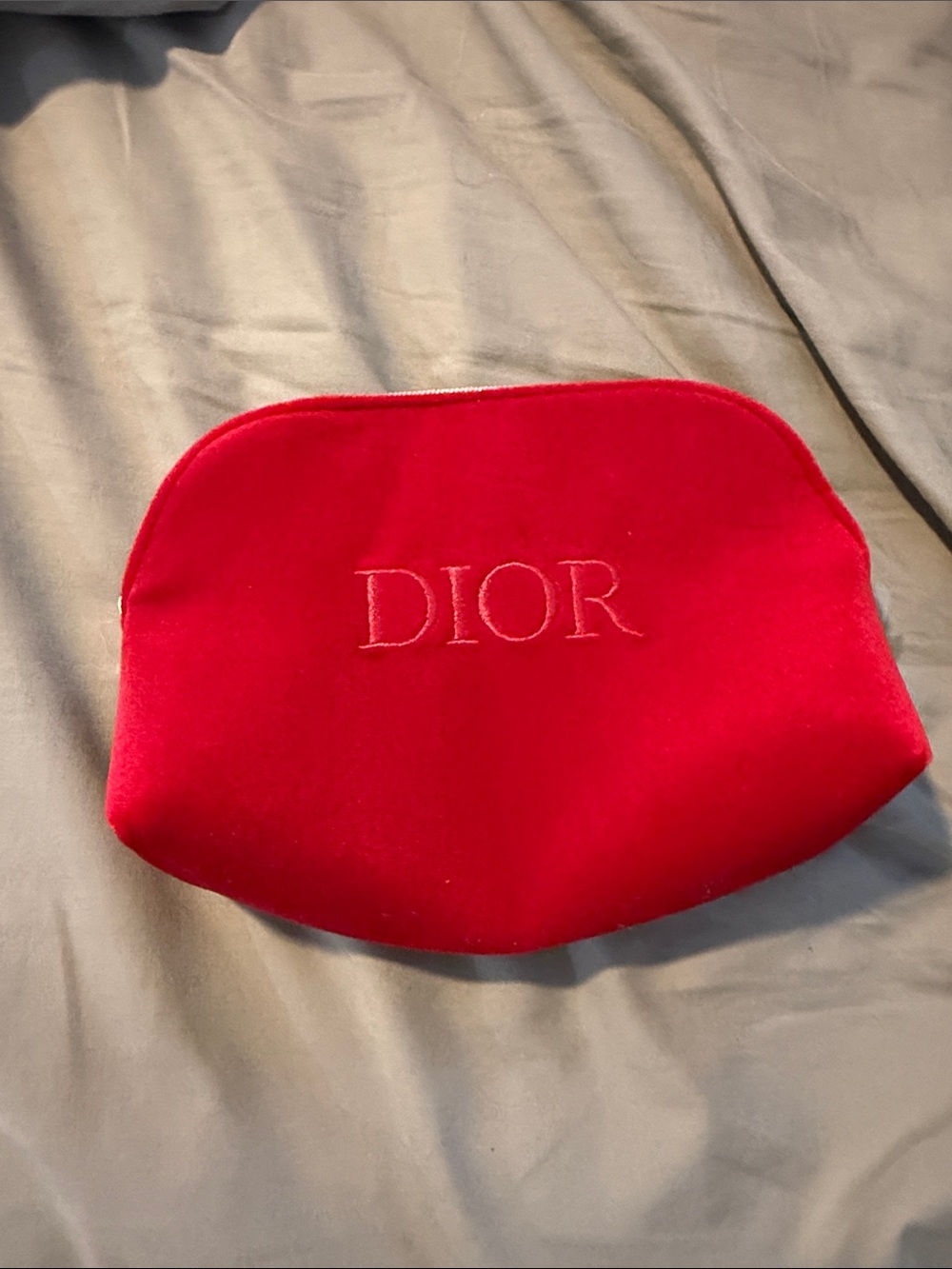 Dior Red Velvet Embroidered Cosmetic Pouch